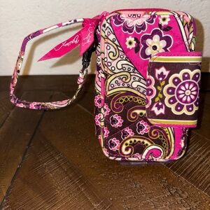 Vera Bradley Vibrant Pink and Brown Floral Wristlet